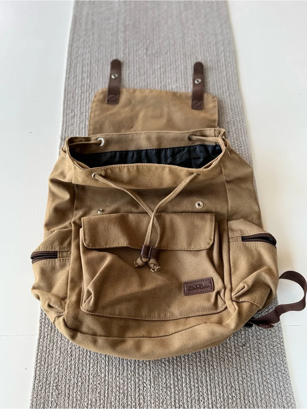 Bella Russo Tan Brown Nylon Drawstring Backpack
